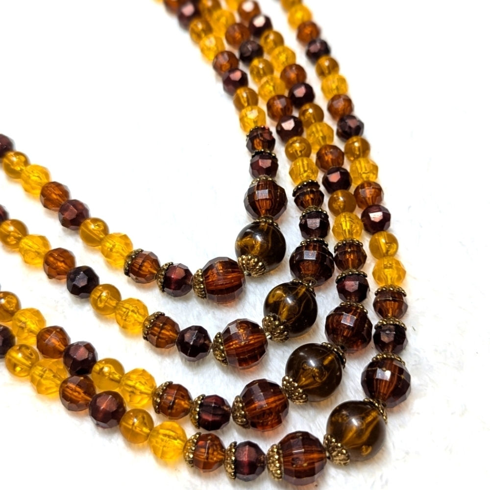 Vintage Multi-Strand Amber and Brown Acrylic Beaded Necklace - Picture 7 of 7